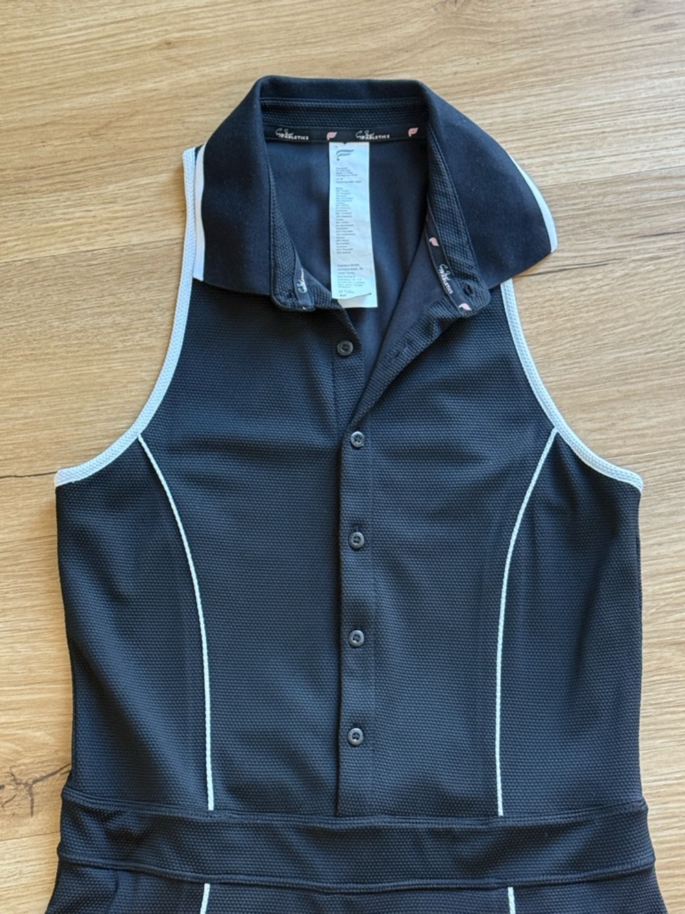 Fabletics Black Sleeveless Polo Mini Dress with White Piping- Medium - Picture 5 of 8